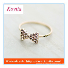 NEWEST fashion crystal bowknot thin gold ring for women